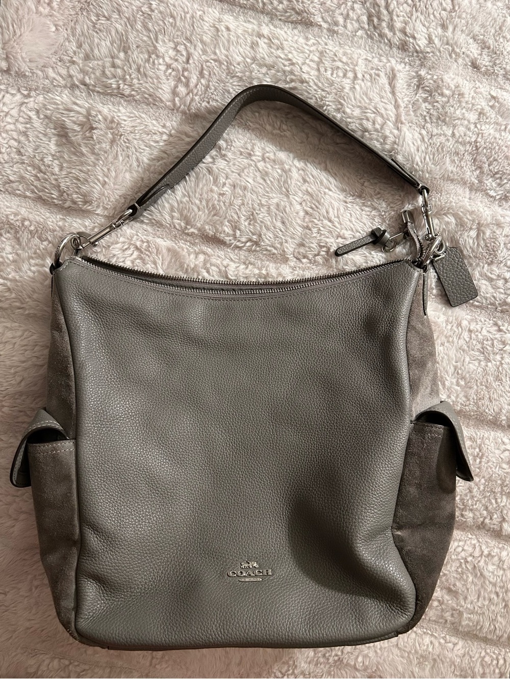 Coach Pennie Pebbled Leather Hobo Bag in Gray